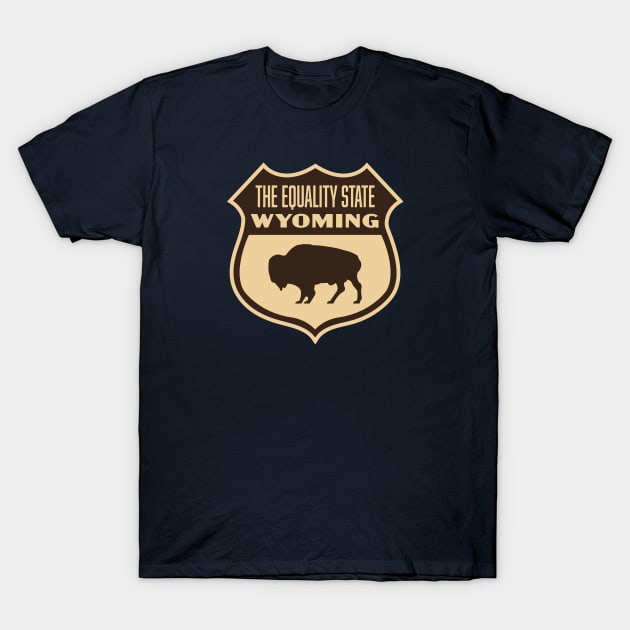 The Equality State Wyoming Retro Buffalo Shield (Brown) T-Shirt by deadmansupplyco